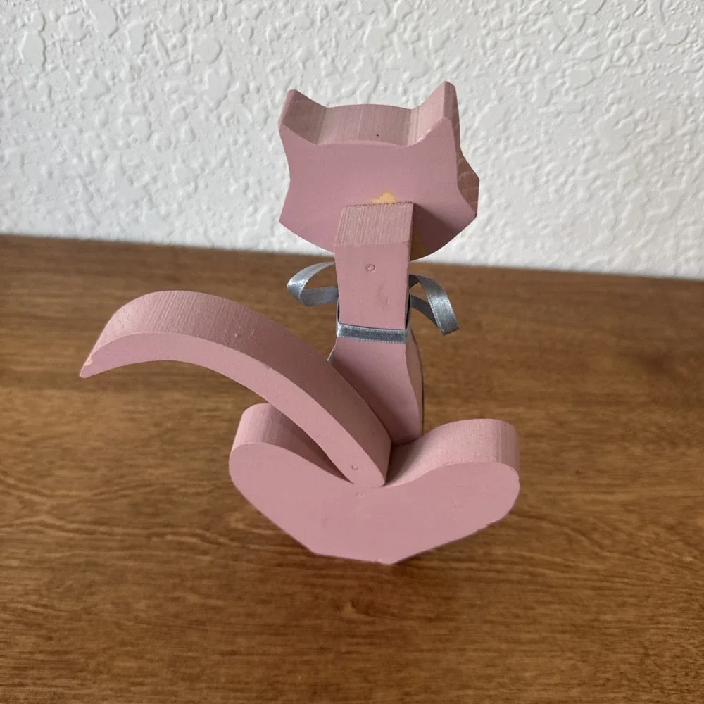 Wooden Pink Cat Folk Art Vintage Cottage Core Grandma Core